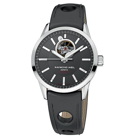 Raymond Weil Feelancer black leather strap watch