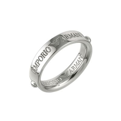 Armani ladies silver thin logo ring -
