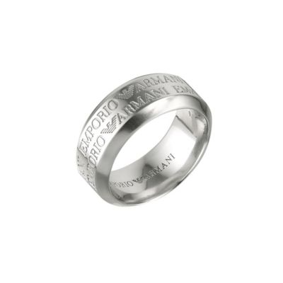 Emporio Armani men's sterling silver logo ring - size U - Product number 6445128