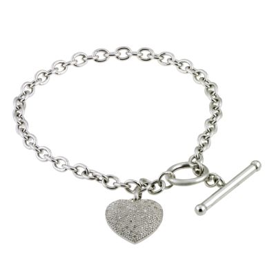 Unbranded 9ct White Gold 15 Point Diamond Heart Charm Bracelet