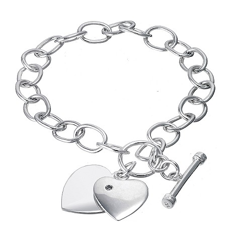 sterling silver diamond heart charm bracelet