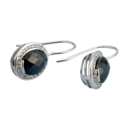Silver Black and White Cubic Zirconia Drop Earrings