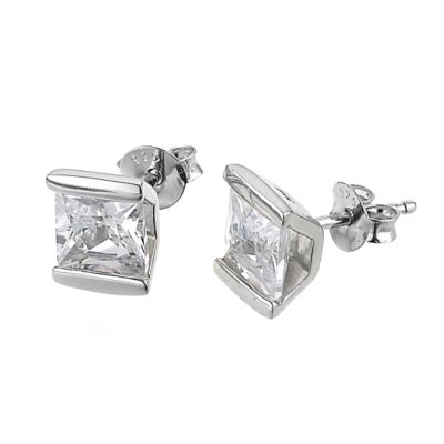 sterling silver cubic zirconia bar stud earring