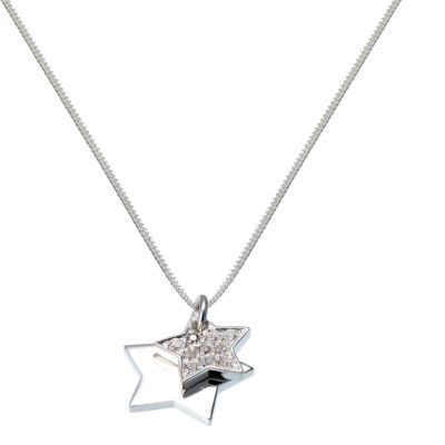 Sterling silver cubic zirconia double star pendant