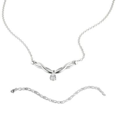 sterling Silver Cubic Zirconia Kiss Necklace and Bracelet
