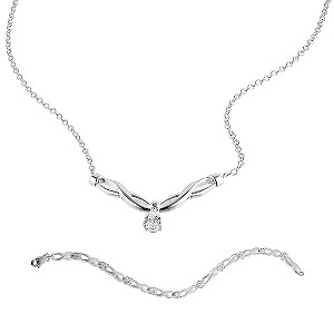 sterling Silver Cubic Zirconia Kiss Necklace and Bracelet