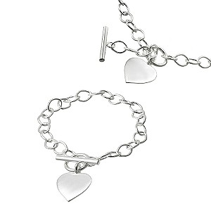 Silver Heart T Bar Necklace and Bracelet Boxed Set