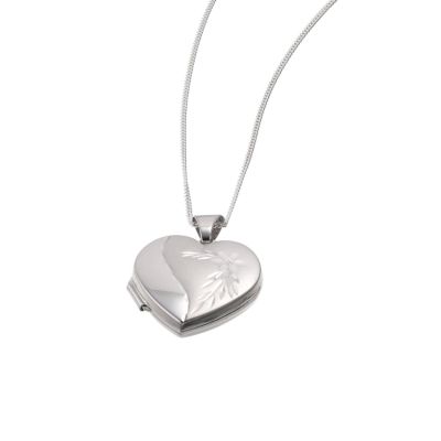 H Samuel Sterling Silver Satin and Diamond Cut Heart Locket