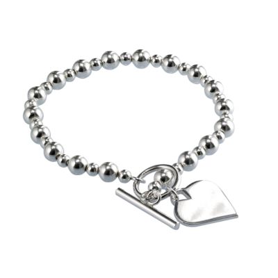 Silver Bead Heart Charm Bracelet