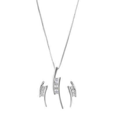Sterling silver cubic zirconia pendant and earring set - Product number 6461506