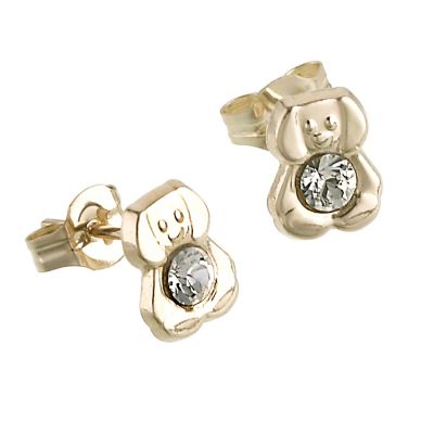 9ct Gold Crystal Dog Stud Earrings