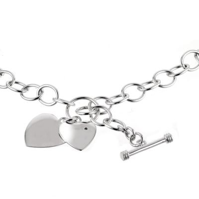 sterling silver diamond double heart necklace