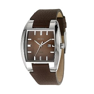 Diesel Men` Brown Tonneau Dial Brown Leather Strap Watch