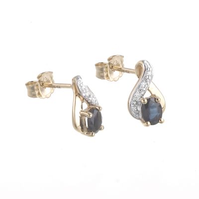 9ct Gold Sapphire and Cubic Zirconia Twist Stud Earrings - Product number 6467393