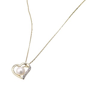 9ct gold Diamond And Freshwater Pearl Heart Pendant
