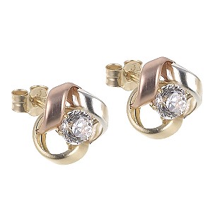 9ct 3 Colour Gold Cubic Zirconia Knot Stud Earrings