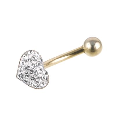 9ct Gold Crystal Heart Belly Bar