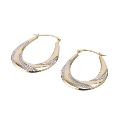 9ct Gold Two Colour Oval 12mm Creole Earrings - Product number 6467962