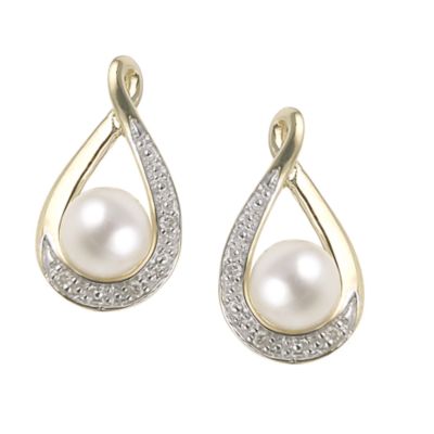 9ct Yellow Gold Freshwater Pearl Diamond Stud