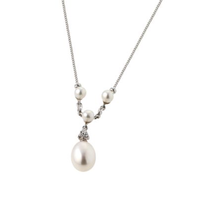 9ct White Gold Cubic Zirconia Cultured Freshwater Pearl Pendant - Product number 6469299