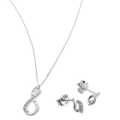 9ct White Gold Cubic Zirconia Pendant And Earring Set - Product number 6469302