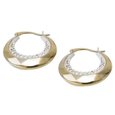 9ct Yellow Gold Crystal Creole Earrings