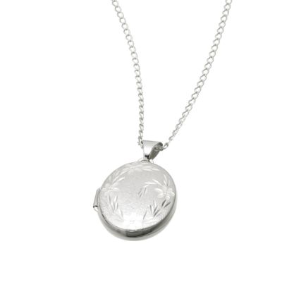 9ct White Gold Diamond Cut Oval Locket