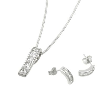 sterling Silver and Cubic Zirconia Pendant and Earrings