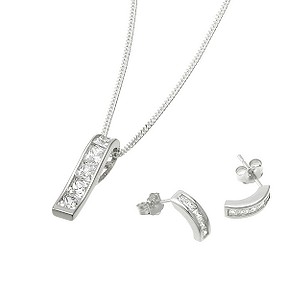 sterling Silver and Cubic Zirconia Pendant and Earrings