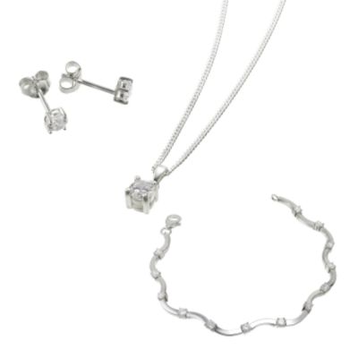 sterling Silver Cubic Zirconia Pendant and Bracelet Set