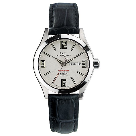 ball Engine Master mens black leather strap watch