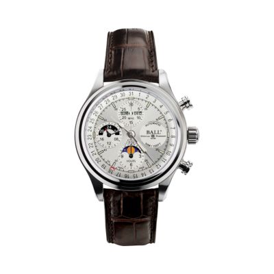 Ball Trainmaster mens silver chronograph strap