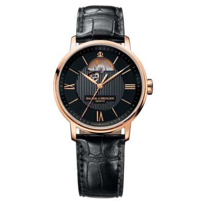 Baume & Mercier 18ct Rose Gold black strap watch