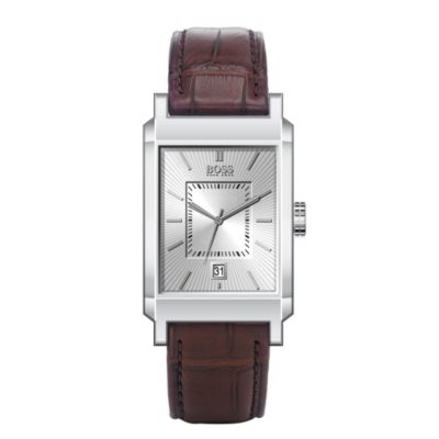 Boss mens brown leather strap watch