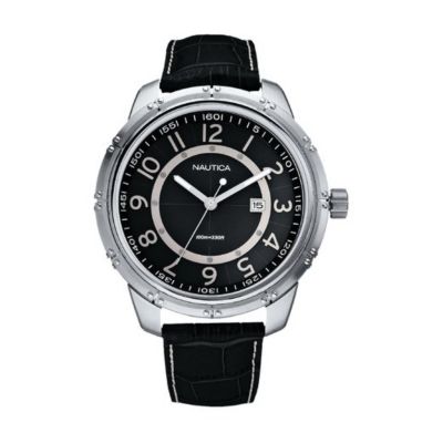 Nautica men's black leather strap watch - Product number 6478832