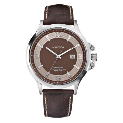 mens automatic brown leather strap