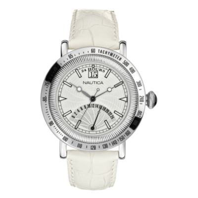 unisex white leather strap watch