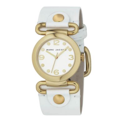 Jacobs ladies gold-plated white strap watch