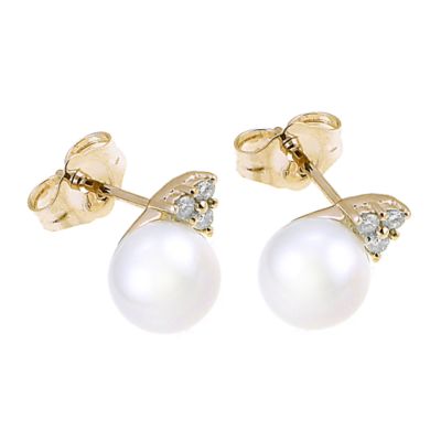 9ct gold freshwater pearl and diamond stud earrings - Product number 6481655