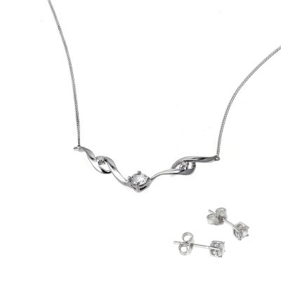 Unbranded 9ct White Gold Cubic Zirconia Necklace Earring