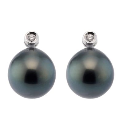 18ct white gold Tahitian cultured pearl and diamond earrings