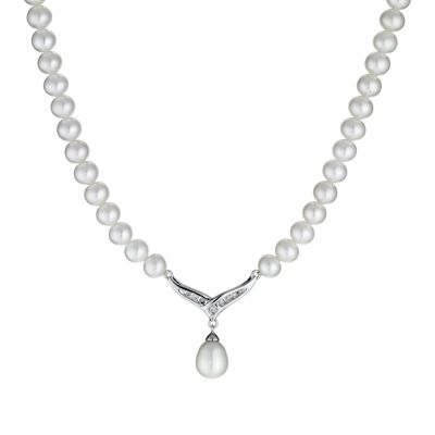 9ct white gold cultured freshwater pearl diamond necklace