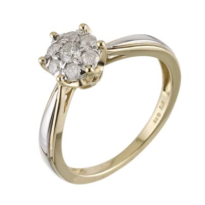 9ct Two Colour Gold Third Carat Diamond Cluster Ring - Product number 6483062