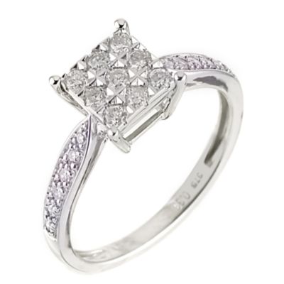 9ct White Gold Third Carat Diamond Cluster Ring