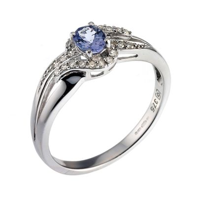 9ct White Gold Diamond and Tanzanite Twist Ring