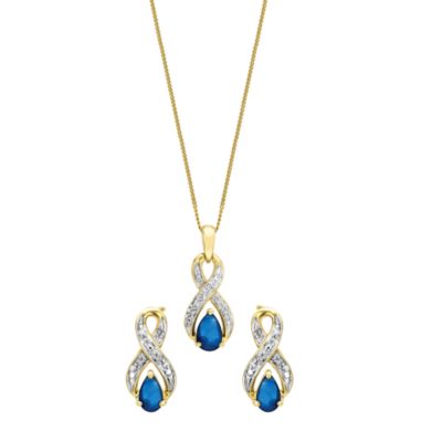 9ct Yellow Gold Diamond Sapphire Earring And