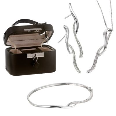9ct White Gold Diamond Three Piece Jewellery Set And Box - Product number 6489044