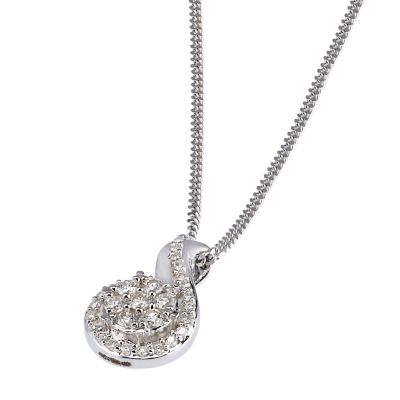 9ct White Gold Matt and Polished Third Carat Diamond Pave Swirl Pendant - Product number 6489354
