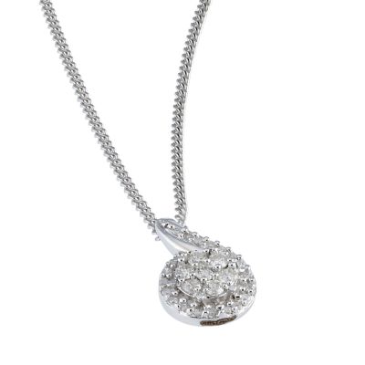 9ct White Gold Matt and Polished Fifth Carat Diamond Pave Swirl Pendant - Product number 6489397