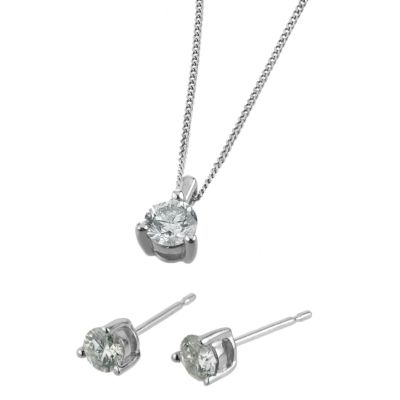 9ct white gold earrings and pendant gift box set - Product number 6493661